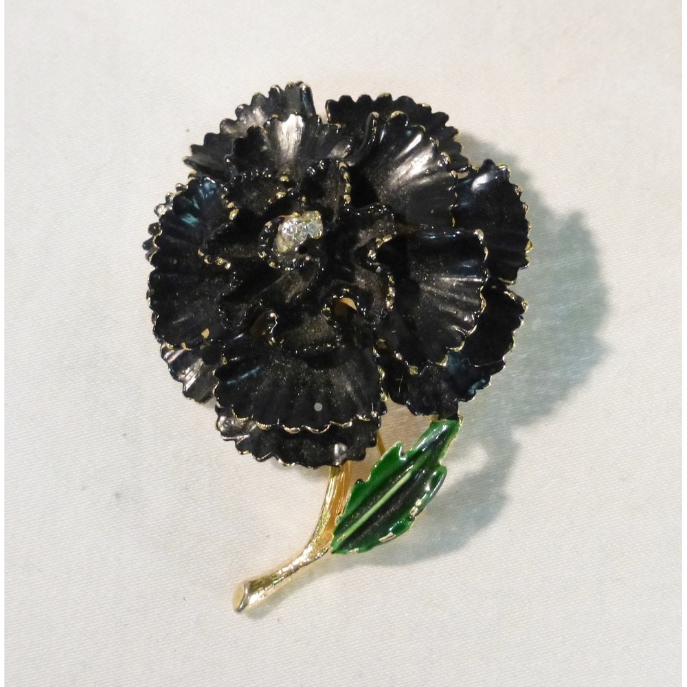 Vintage ART signed enamel carnation flower brooch pin earthy nature